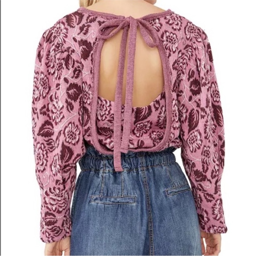 Free People “no ordinary top” Pink Floral Open-Back Crop Top Sz Small - Picture 3 of 9